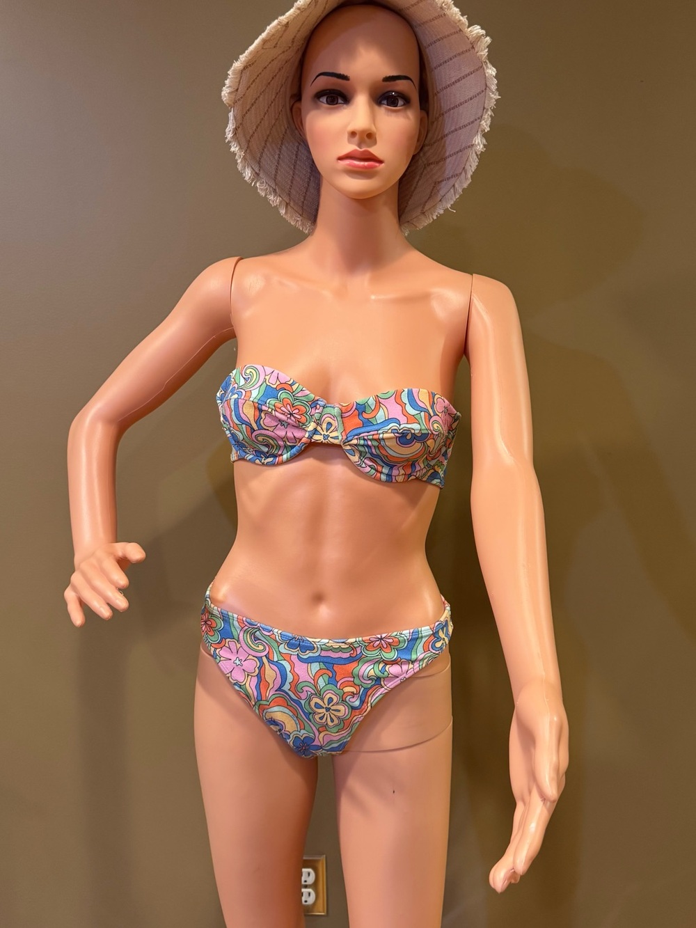PacSun Floral Bandeau Bikini — Pink Blue Green Purple